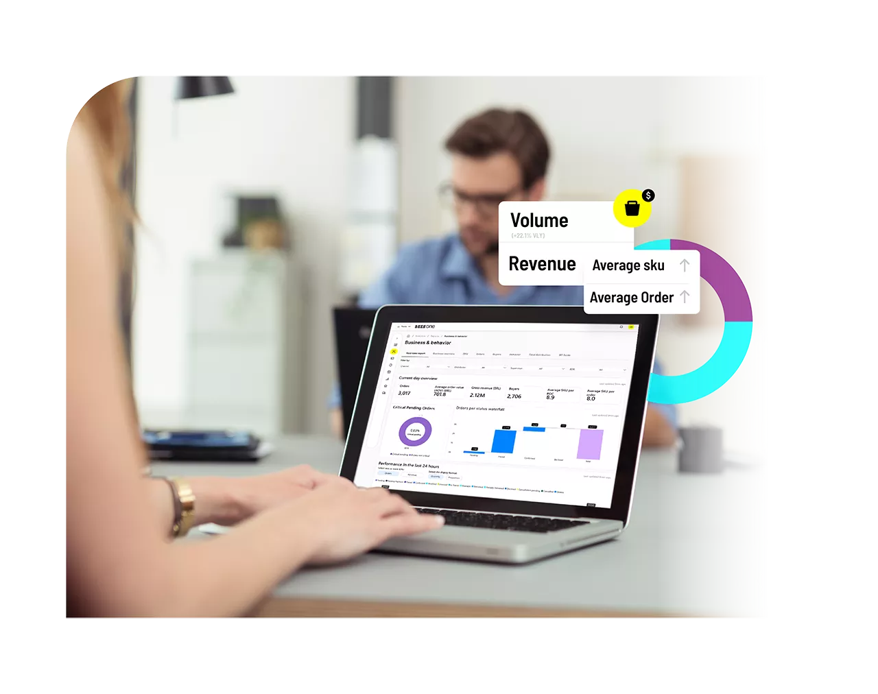 A person reviewing performance statistics on a laptop.