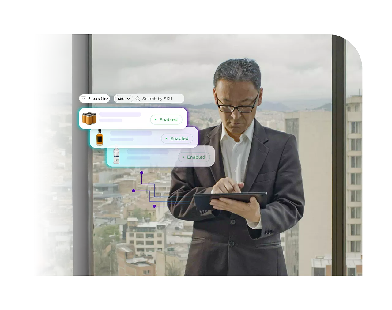 A man using a tablet.