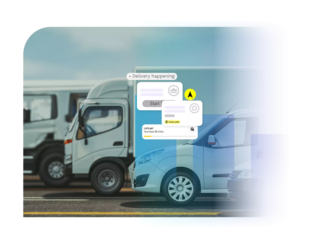 Trucks and cars on a road.