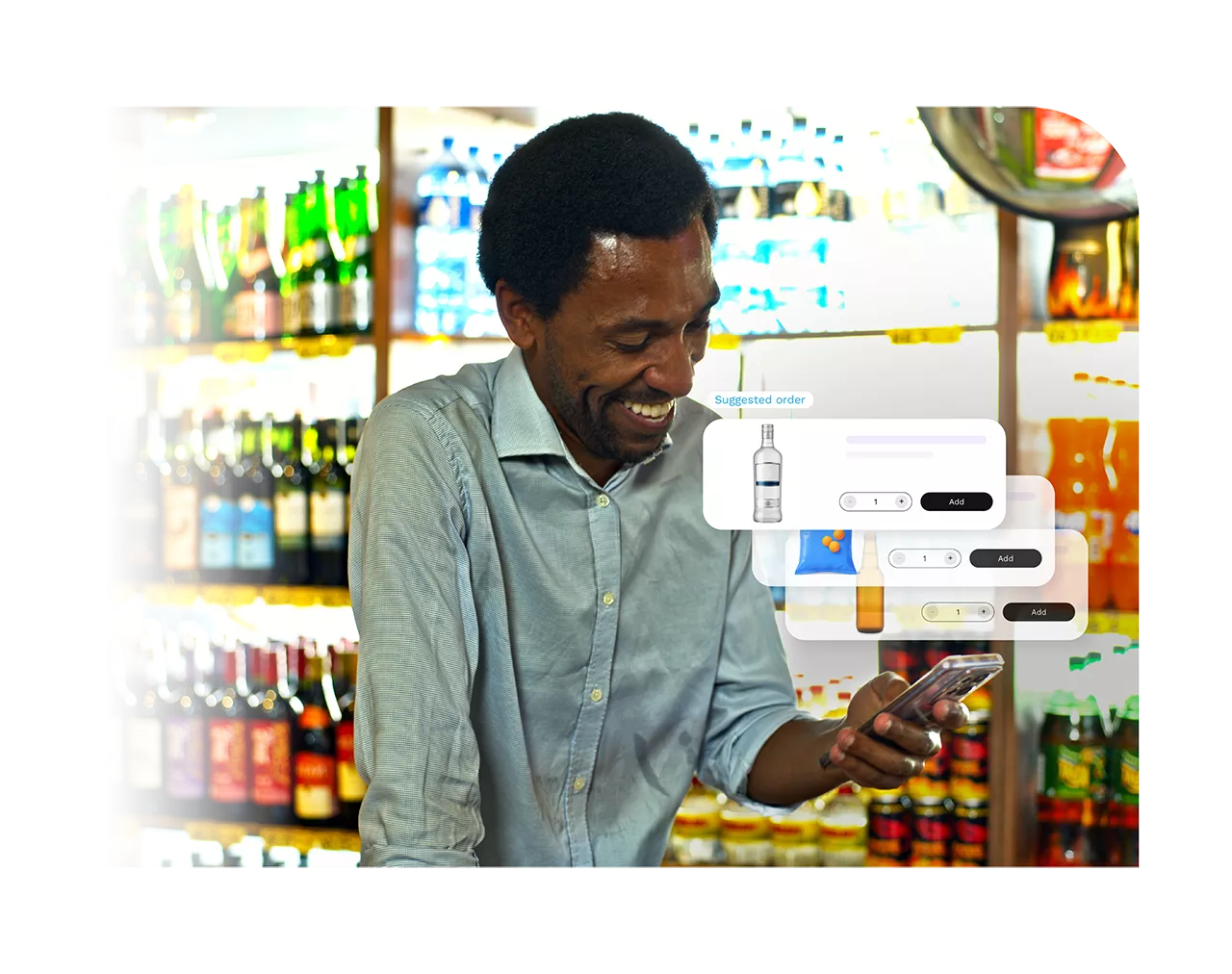 A man browsing through products on his phone.