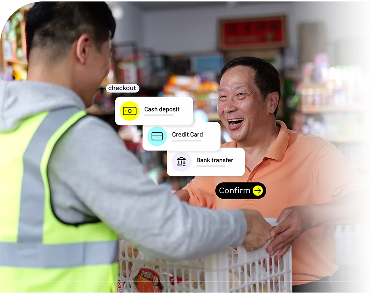 A man checking out at a store with products.