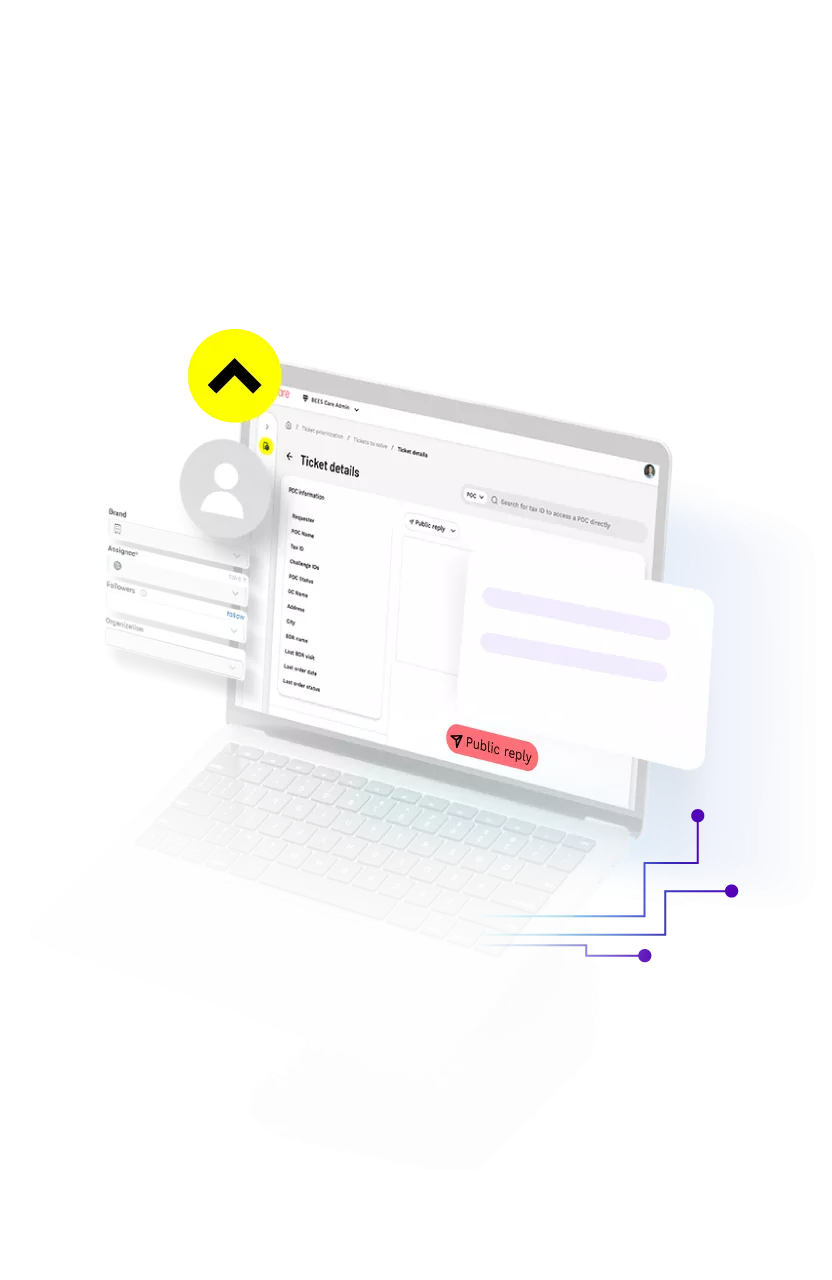 A graphic of a screen showing a ticketing system.