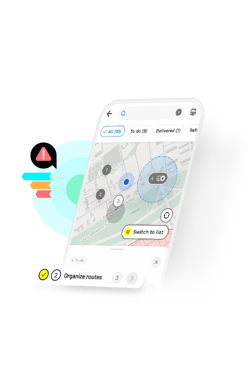 A graphic of a mobile screen showing a map with pins.