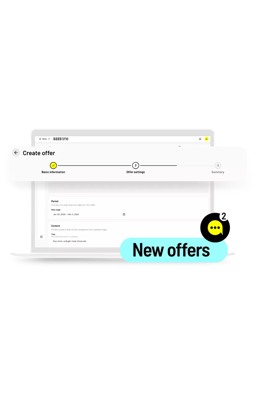 A graphic of a laptop screen showing how to create a new offer.