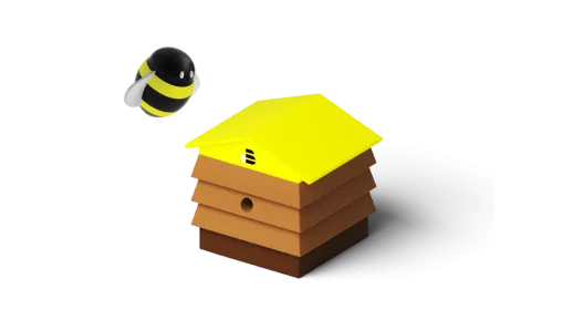 Bee and hive graphic.