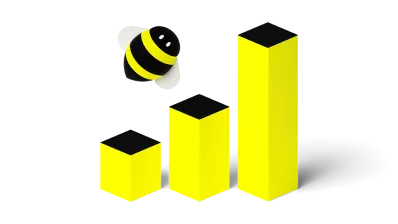 A graphic of a bar graph with a bee flying over it.